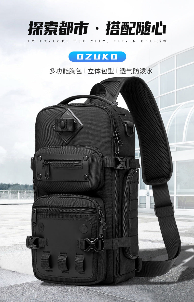 OZUKO Tactical Chest Bag Men's Crossbody Bag Shoulder Bag Men's Outdoor Sports Waterproof High-Quality Men's Bag
