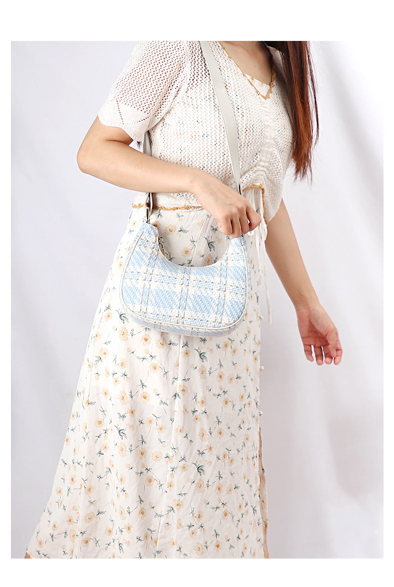 Unique Designer Trendy Women's Bag2024Summer New Fashion Versatile Plaid Crescent Underarm Handbag