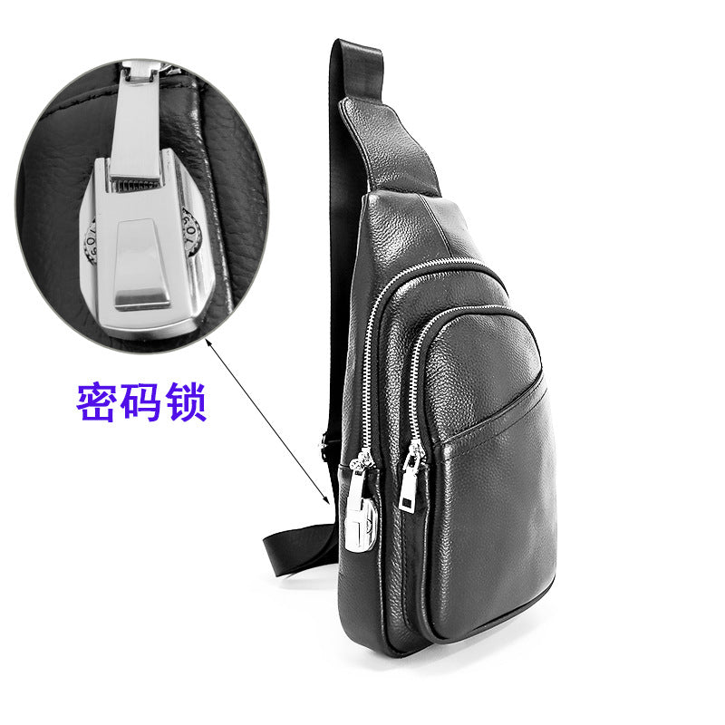 Anti-theft Fingerprint Lock Bag Top Layer Cowhide Men's Single Shoulder Crossbody Bag Multifunctional Crossbody High-end Genuine Leather Chest Bag