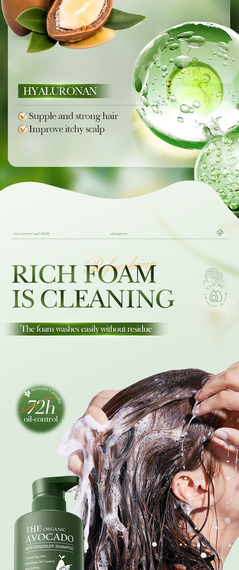 Full English Avocado Anti-Dandruff Oil Control Shampoo SADOER Fluffy Deep Cleansing Shampoo  Wholesale