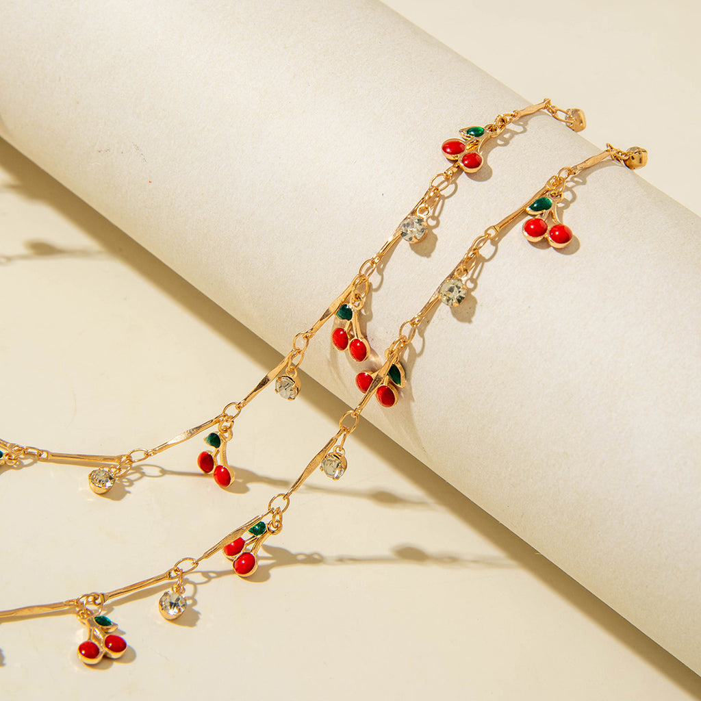 European and American Style Jewelry Light Luxury Imitation Pearl Cherry Necklace High-End Versatile Grass Multi-Layer Stacking Necklace Wholesale