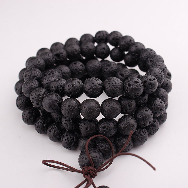 Men's Volcanic Stone Bow Bracelet108Elastic Cord Natural Stone8mm Beaded Volcanic Stone Long Bracelet