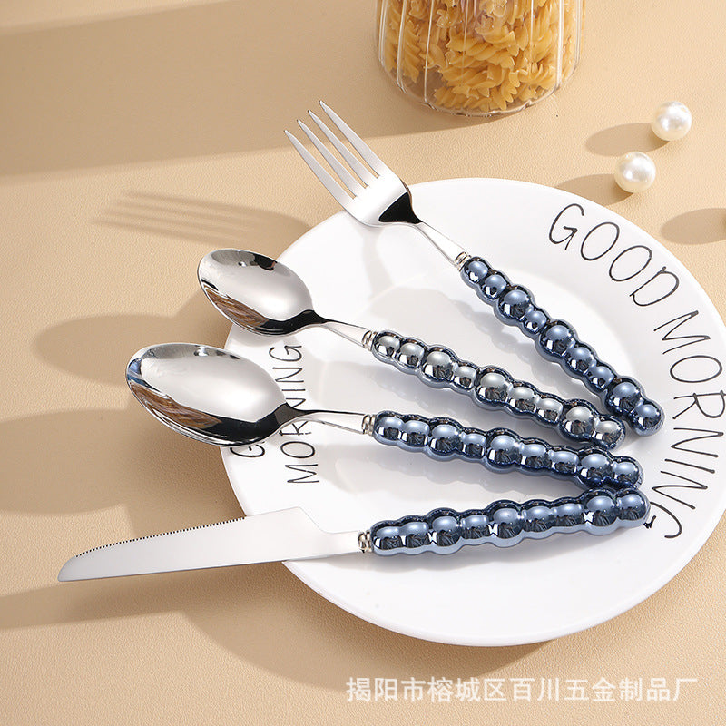 Pearl Ceramic Handle Knife European Style Set Light Luxury Nordic Style304Stainless Steel Western Cutlery Knife Fork Spoon INS