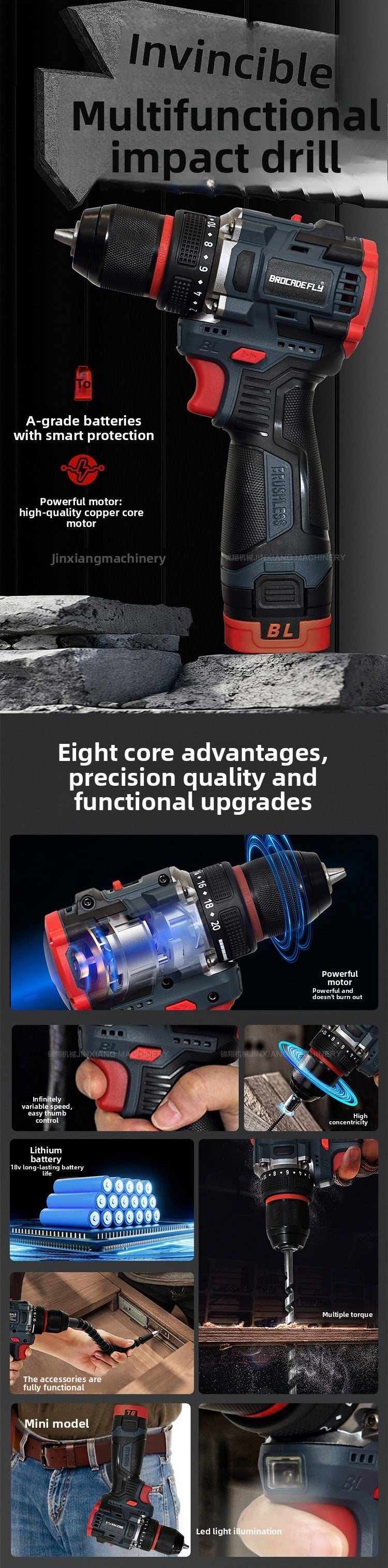 Electric hand drill10MM Brushless16.8V Metal Chuck Domestic Sales Explosion Factory Direct Sales Large Volume Great Price