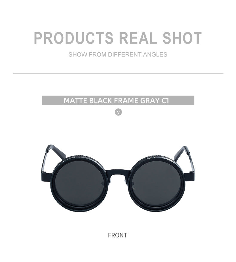 ND Nine-Stage Manual Adjustable Zoom Glasses Anti-Glare Round Frame Sunscreen Sunglasses High-End Polarized Sunglasses for Men