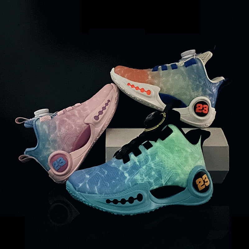 New Girls Light Elastic Damping Children's Shoes Boys Rotating Buckle Luminous fashion Casual Sports Children's Basketball Shoes
