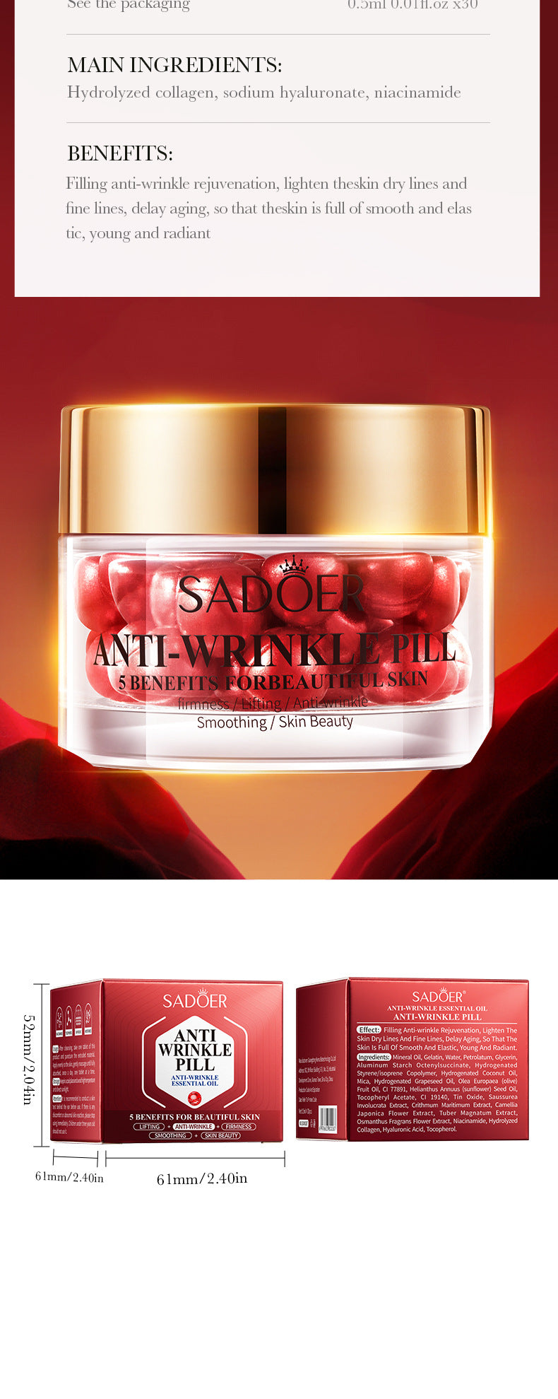 Anti-Wrinkle Pills Anti-Wrinkle Essence Oil SADOER Firming, Moisturizing and Rejuvenating Essence Cross-Border Foreign Trade Wholesale