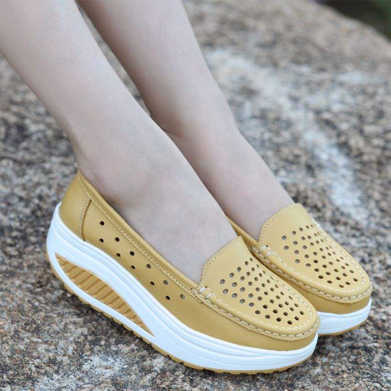 Platform Shoes for Women Thick Sole Nurse Shoes Wedge Mom Shoes High Heel White Soft Sole Work Shoes Travel Single Shoes Rocking Shoes