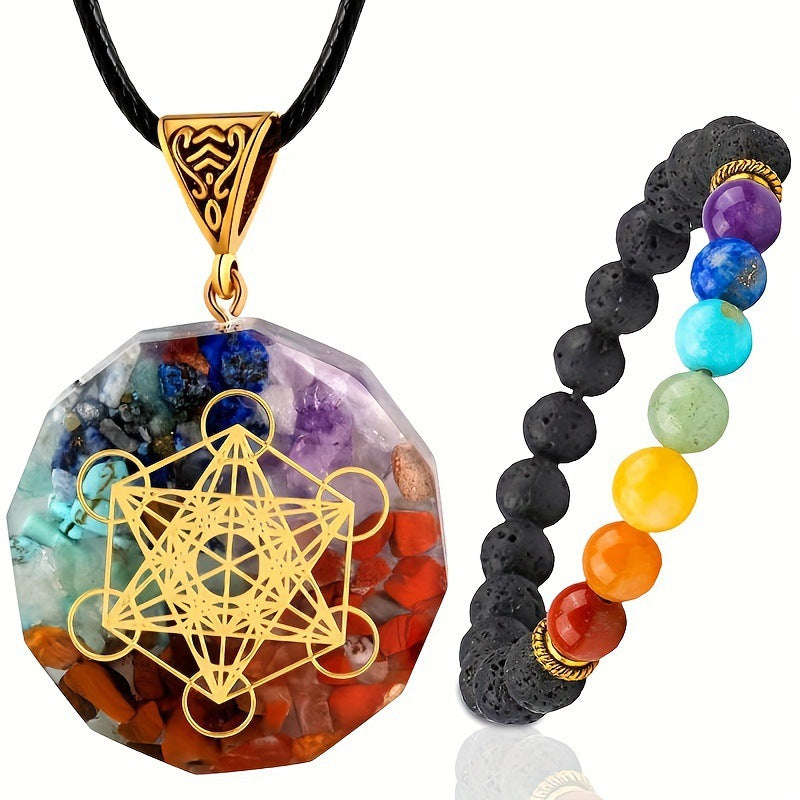 Couple Necklace Natural Crystal Stone Necklace Set for Men Versatile High-End Resin Crystal Pendant Set