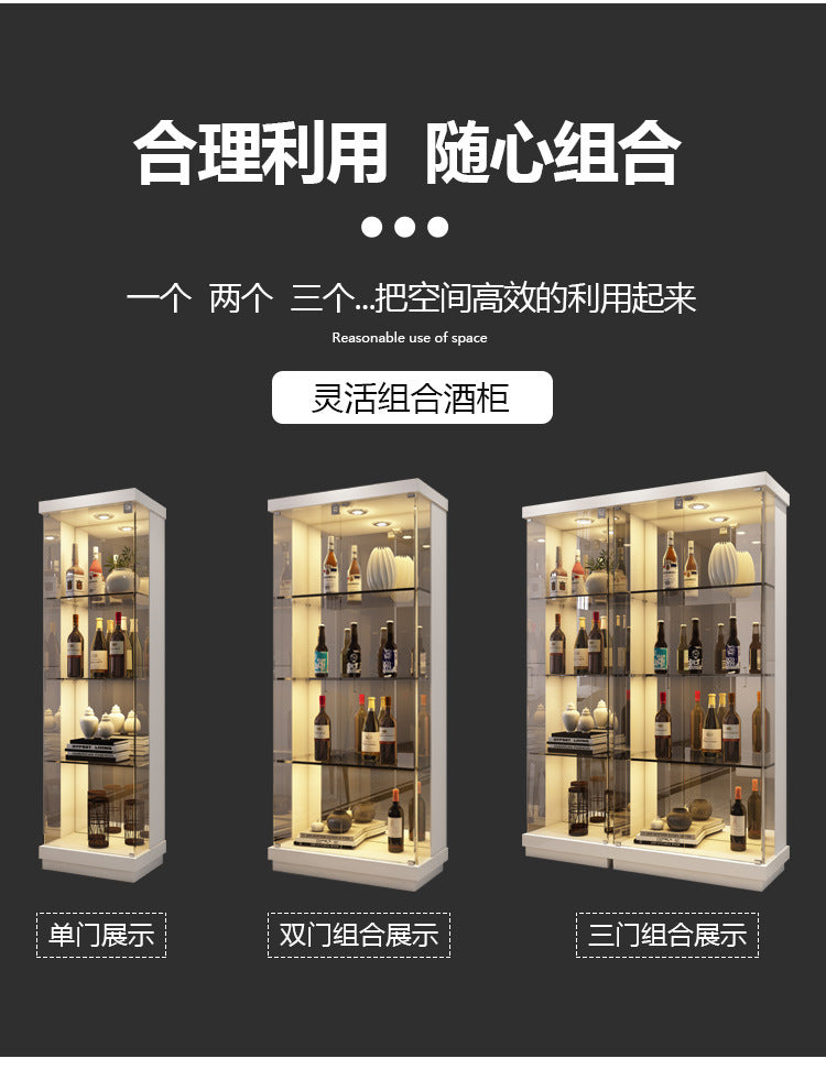 All-Glass Wine Cabinet Living Room Wall-Mounted Sideboard Modern Simple Light Luxury Small Red Wine Transparent Collection Figurine Display Cabinet