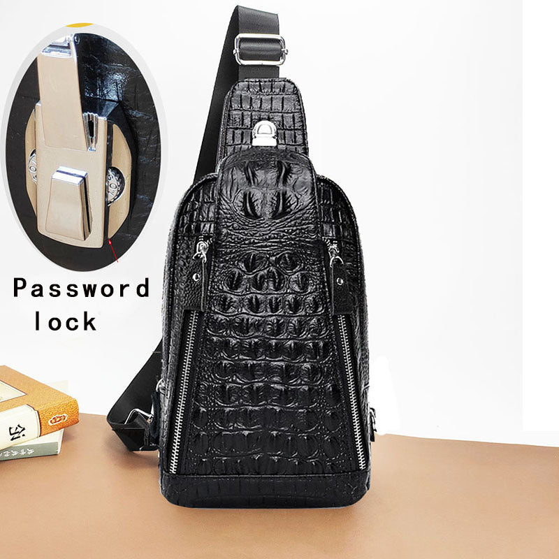 Anti-theft Bag Travel Essential Genuine Leather Chest Bag Men Crocodile Pattern Cowhide Portable Shoulder Crossbody Small Bag