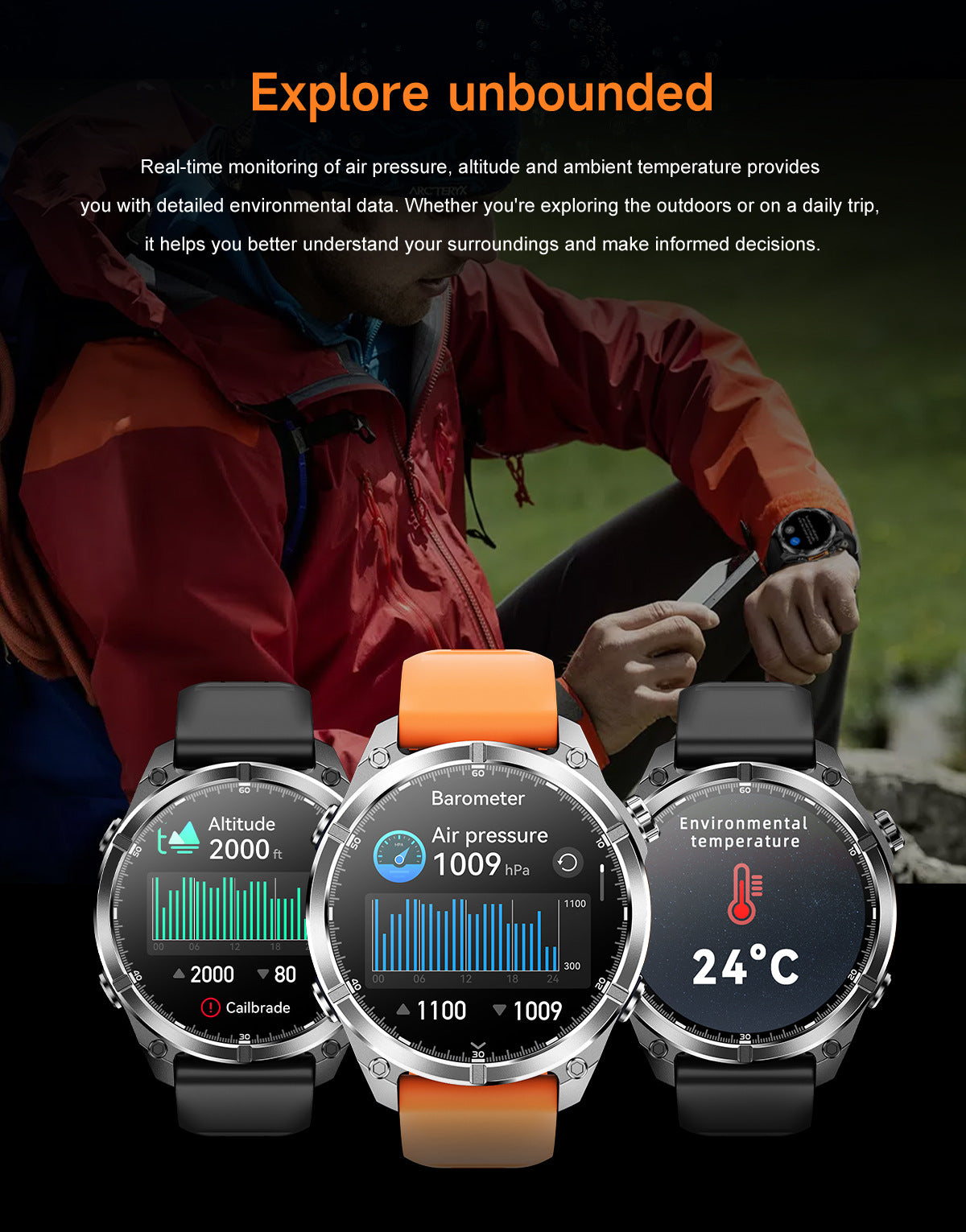 HD300Smart Watch Bluetooth Call Heart Rate Monitor Pedometer Sleep Altitude Barometric Pressure Depth Waterproof Sports Three-Proof