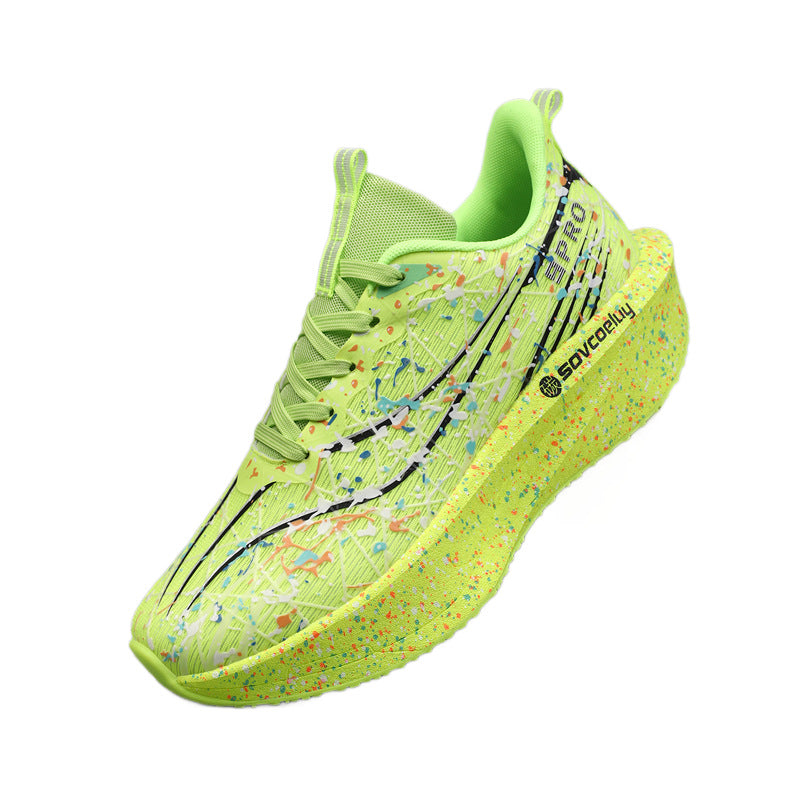 Autumn New Fluorescent Parent-Child Fashion Casual Sports Shoes with Real Carbon Plate High Elasticity Cushioning Outdoor Running Shoes