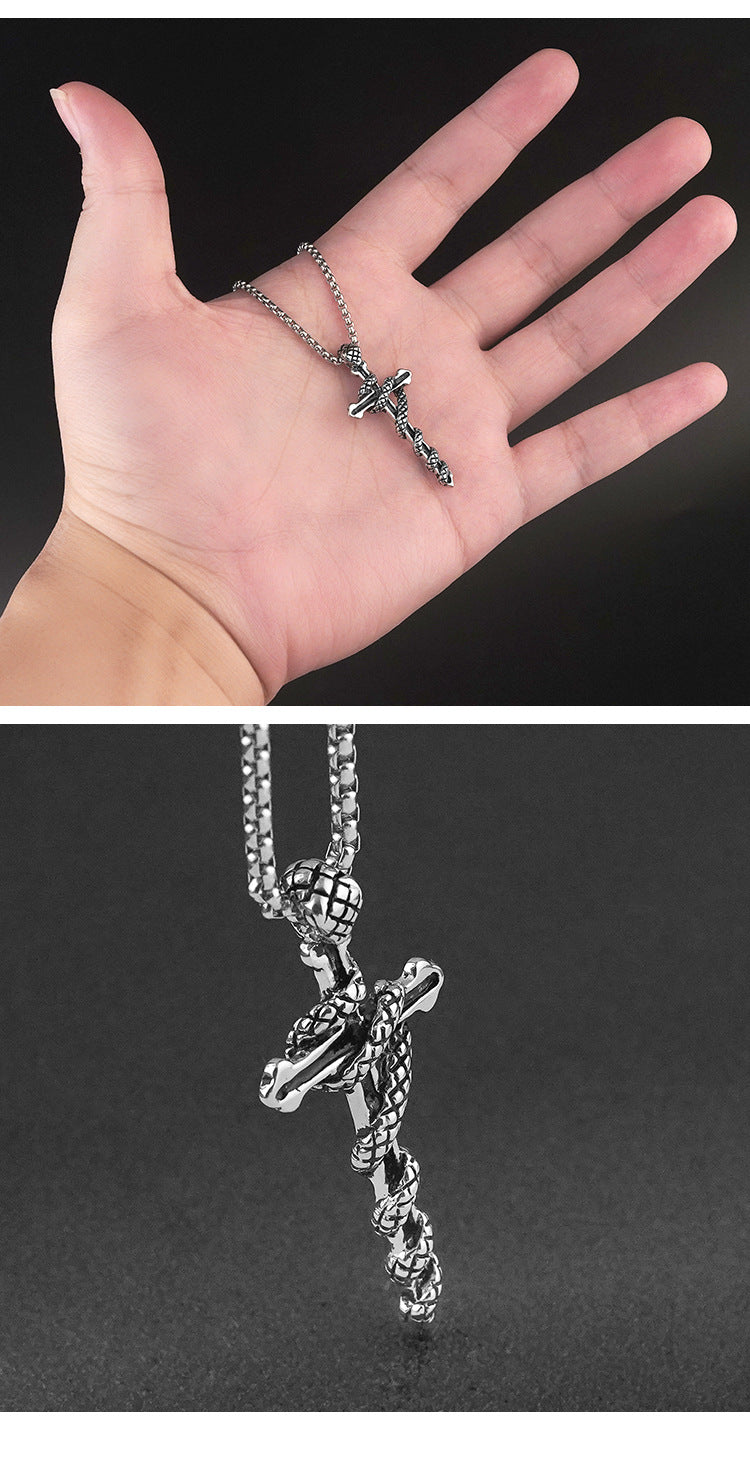 European and American Fashion Personality Exaggerated Zodiac Snake Cross Necklace Pendant Men's Trendy Hip Hop Versatile Hanging Decoration Wholesale