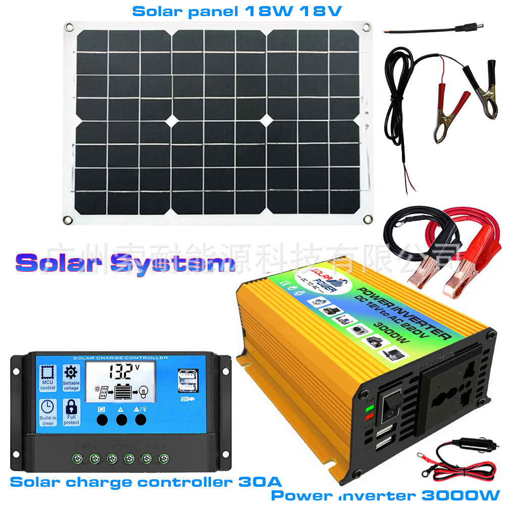 12V Solar Energy Kit System：Inverter 30A Controller 18W Solar Panel Solar System