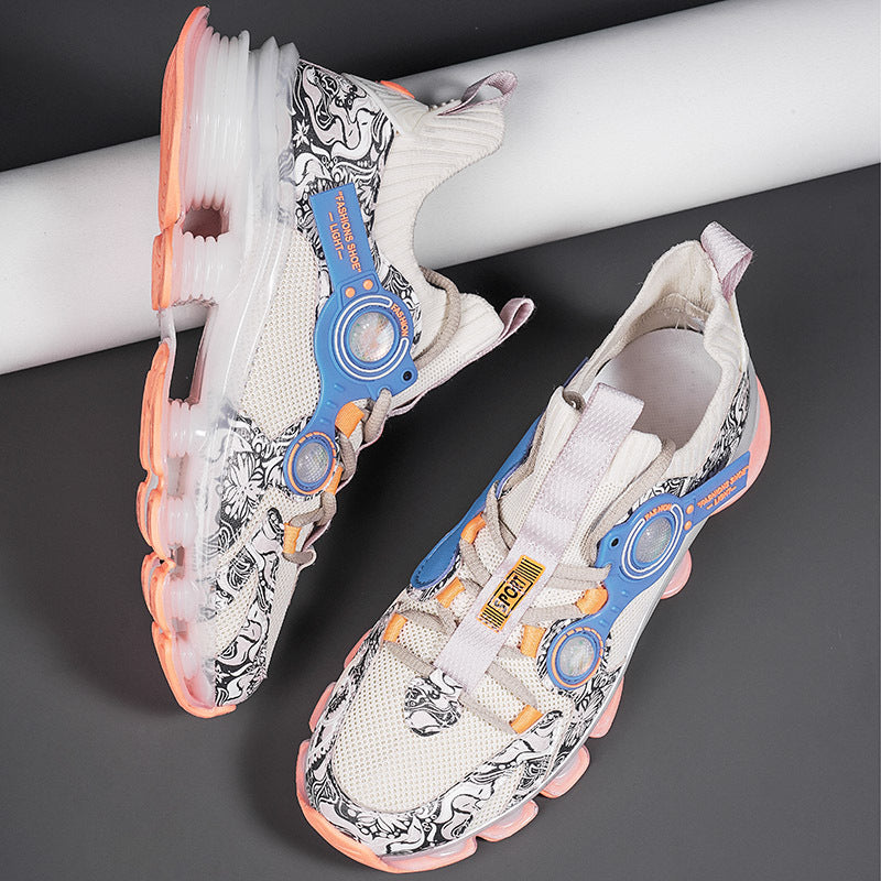 Blade Rebound Men's Shoes Mesh Breathable Running Shoes Youth Trendy Versatile Height Increasing Shock Absorption Sports Shoes