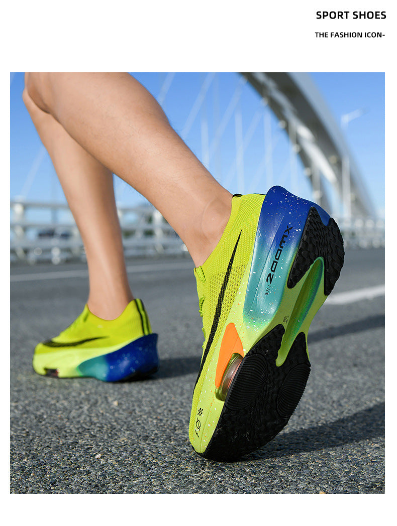 2025Autumn New High Elastic Double Mesh Breathable Sports Shoes Air Cushion Shock Absorption Full Palm Carbon Plate Couple Racing Running Shoes