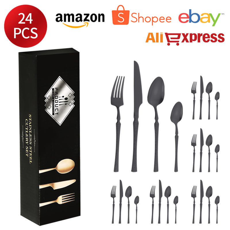 410Stainless Steel Cutlery Hotel Restaurant Hammered Knife Fork Spoon Set Western Small Waist Bark Pattern Steak Knife Fork