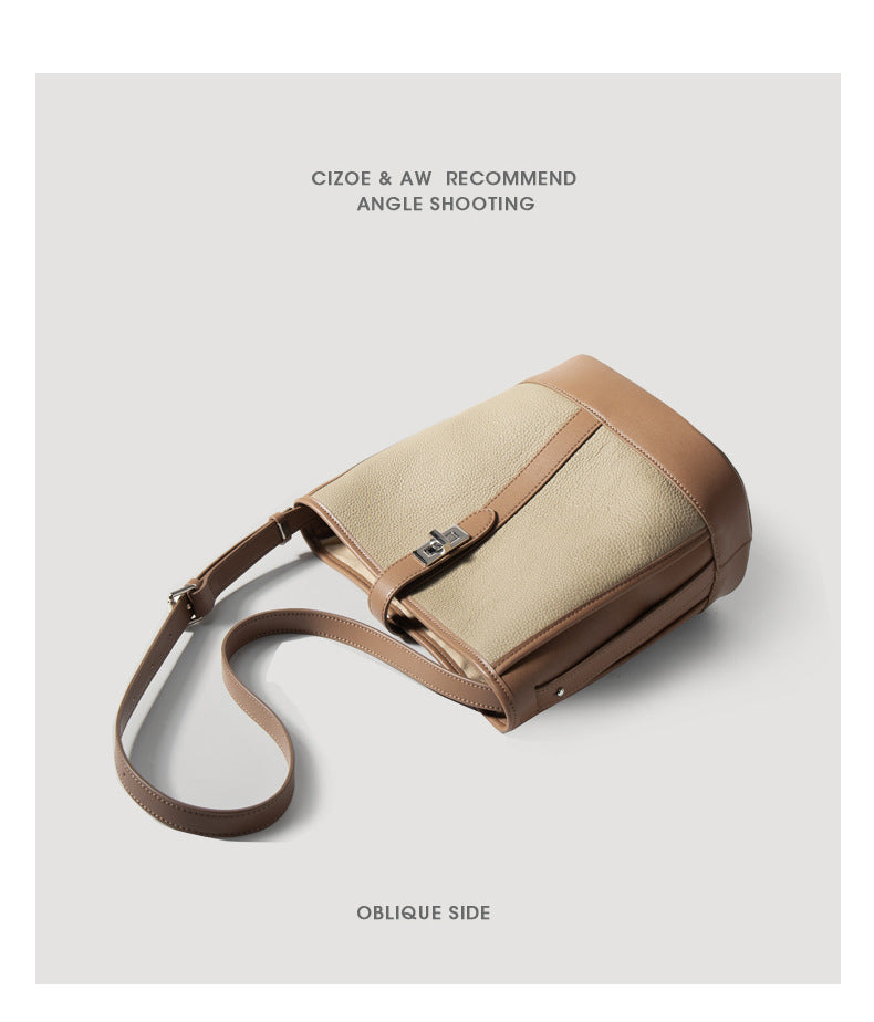 European and American Retro Large Capacity Single Shoulder Bucket Bag Daily Use Top Layer Cowhide Crossbody Women's Bag