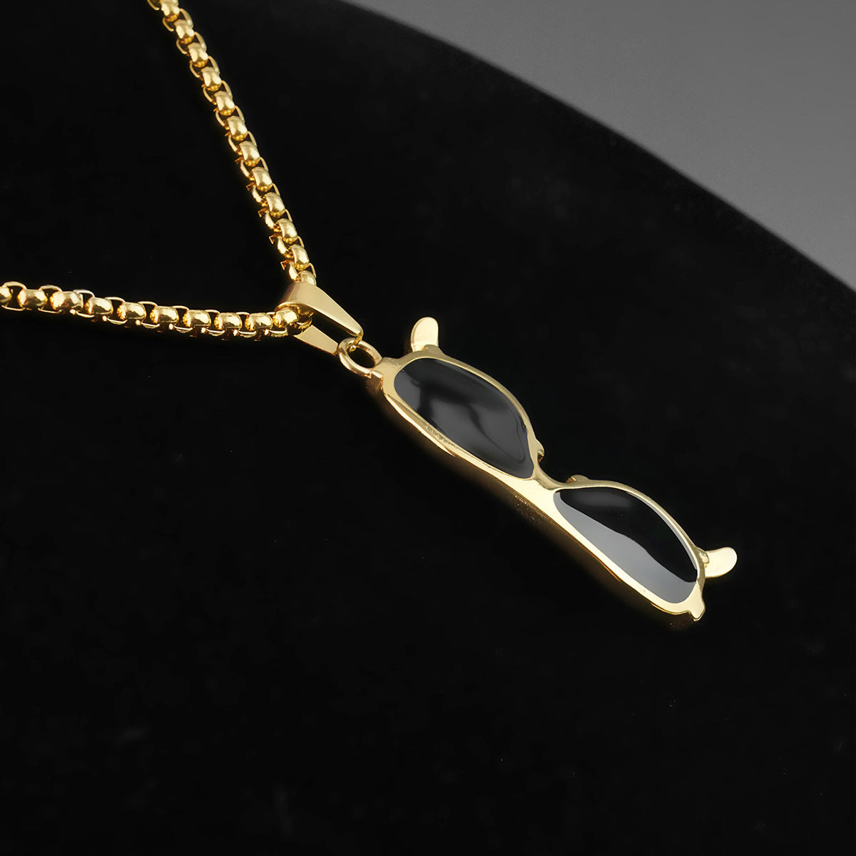 New Hip-Hop Sunglasses Titanium Steel Necklace Unisex Personality Simple Pendant Cool Trendy European and American Style Fashion Sweater Chain