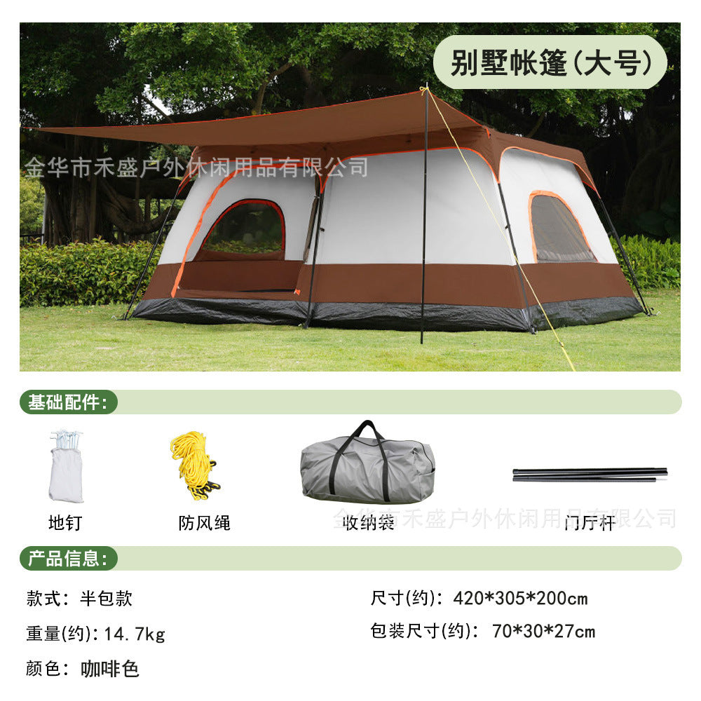 Thickened outdoor tent with two rooms and one living area, sunproof and waterproof3-12Camping Tent
