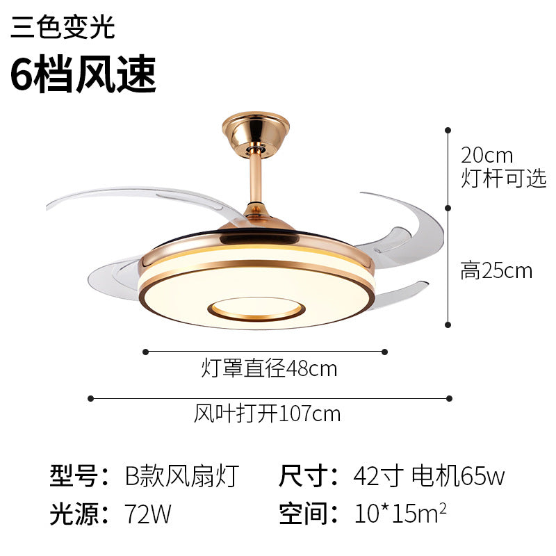 Invisible Fan Light Nordic Ceiling Fan Light High Wind Power Living Room Dining Room Bedroom Ceiling Mounted Variable Frequency Electric Fan Ceiling Light Integrated