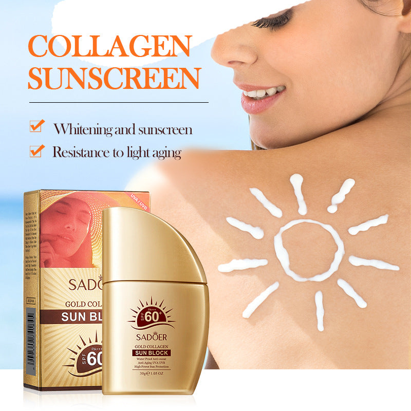 SPF60+Sunscreen30g SADOER Gold Collagen Protective Isolation Cross-Border Wholesale