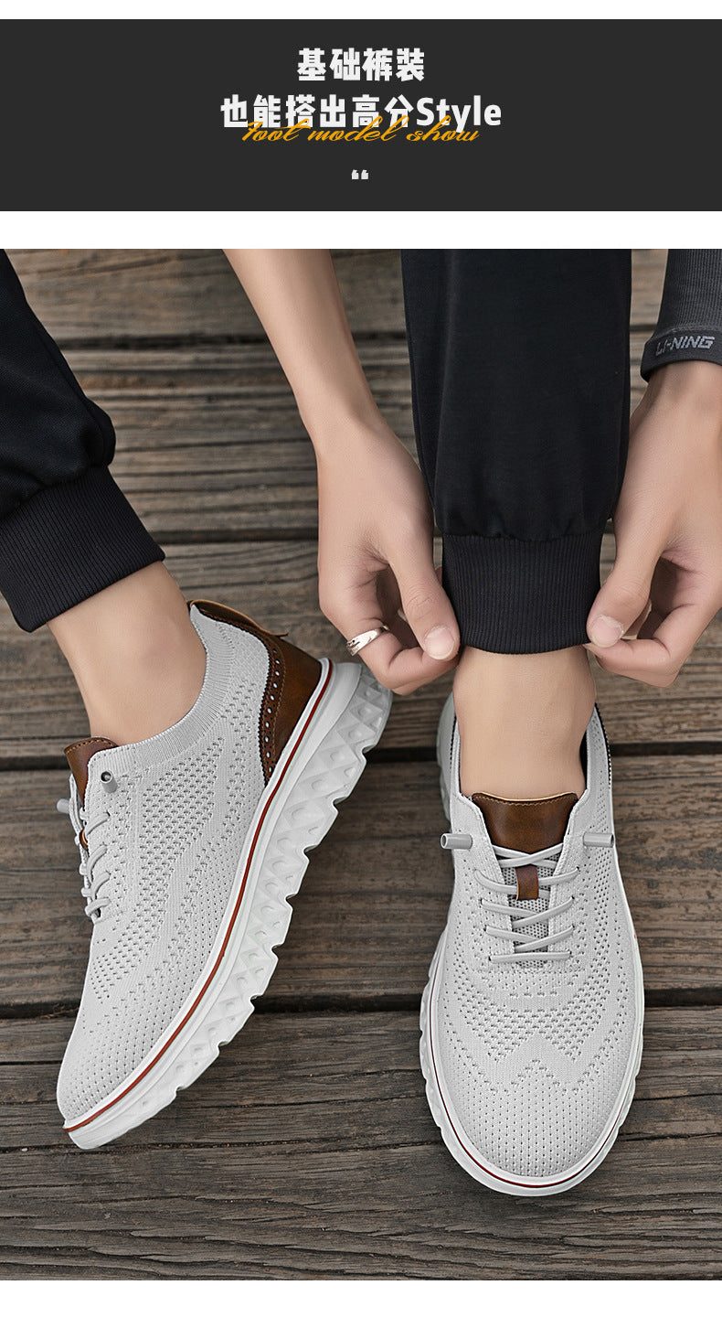 Large Size Casual Men's Shoes Fashionable Lightweight Loafers Men's Flyknit Hollow Breathable Running Sports Shoes