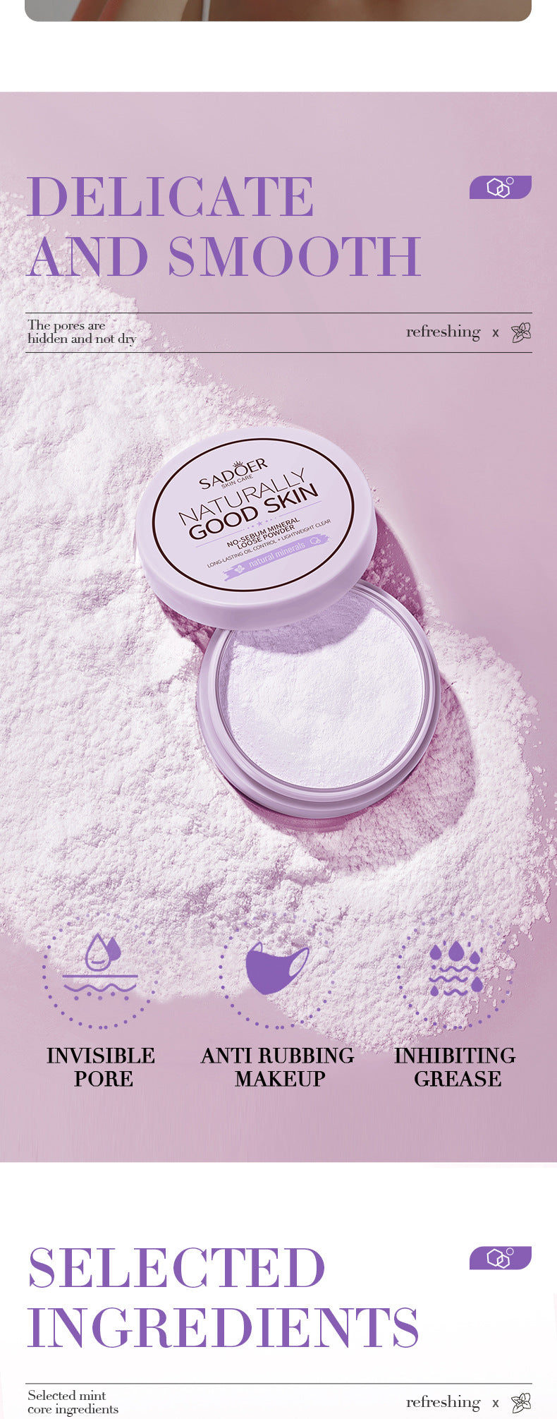 Full English Makeup SADOER Mineral Loose Powder Refreshing Lightweight Setting Concealer Powder  Wholesale