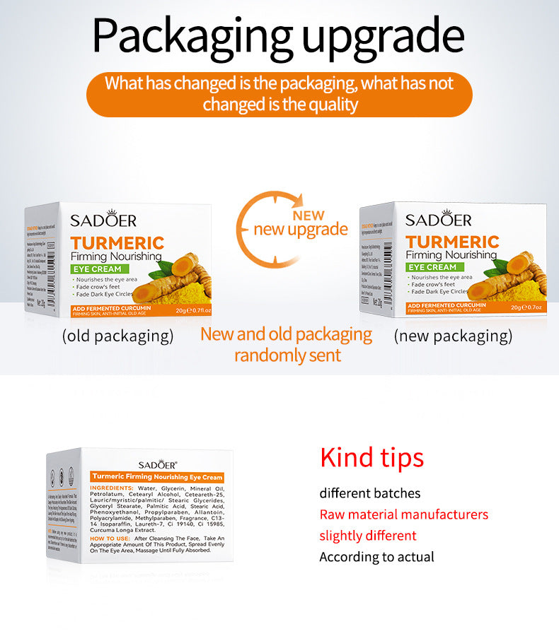 Full English Turmeric Eye Cream SADOER Moisturize and Improve Dark Circles, Eye Lines, Eye Bags,  Wholesale