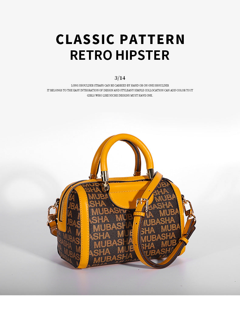 2024New Fashion Boston Bag Printed Retro Pillow Bag Handheld Shoulder Bag Personalized Crossbody Bag European and American Style Bag
