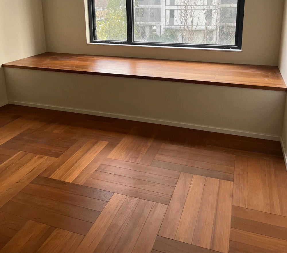 Premium Three-Layer Engineered Teak Hardwood Flooring, Splash Protection, Smooth Surface and Custom Options for Living Spaces