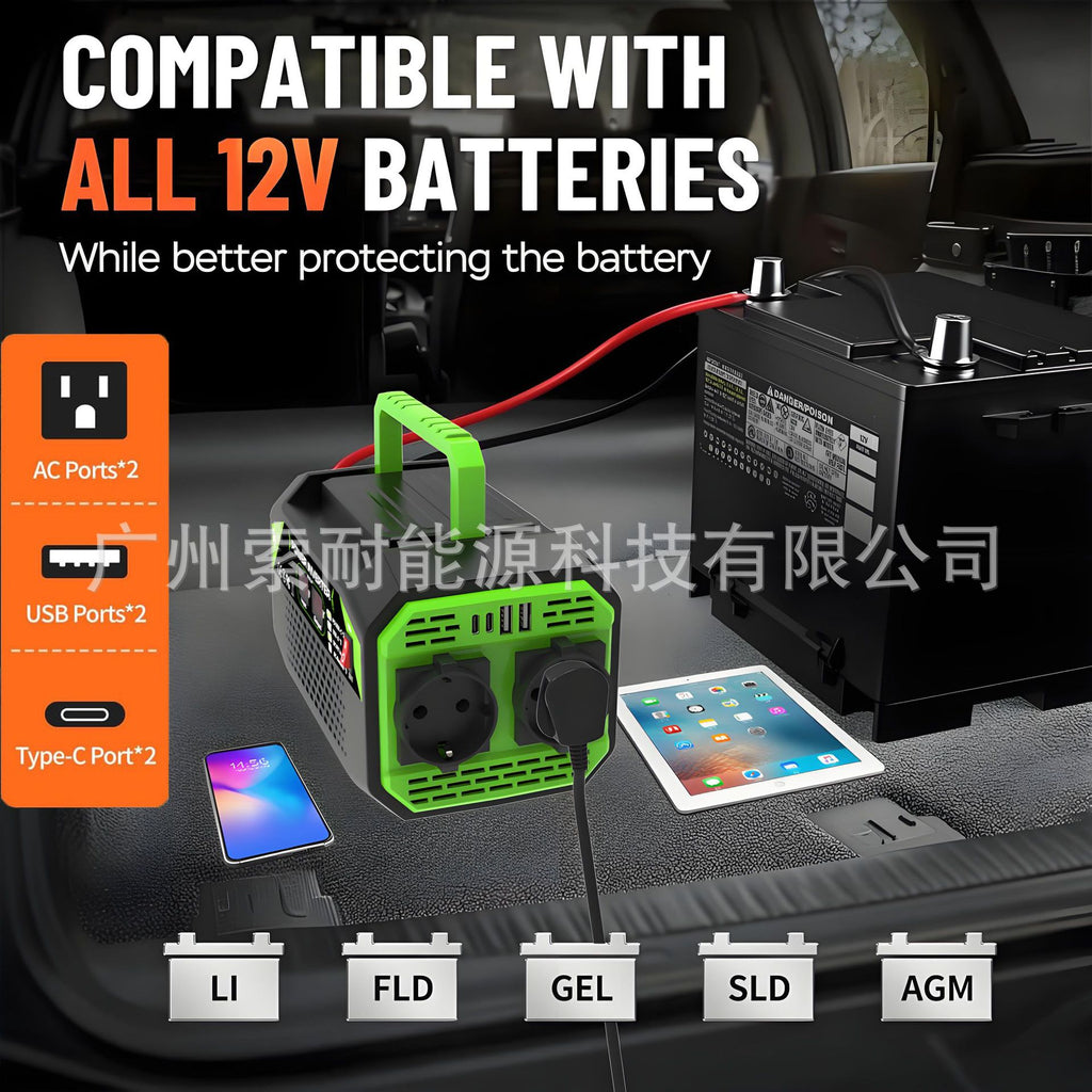 European Standard Socket Car Inverter300W/500W12V Turn220V/230V With dual display/USB/Type-C