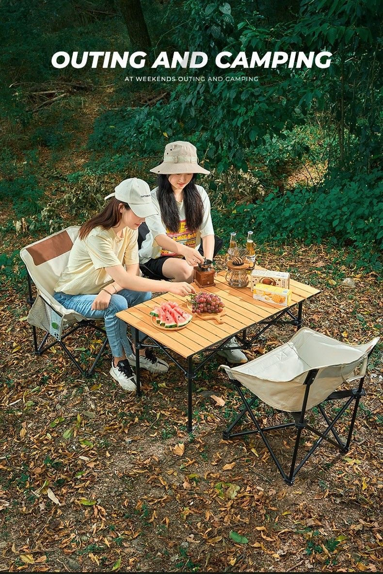 Camping Table and Chair Set Egg Roll Table Folding Chair with Backrest Moon Chair Kermit Chair Table Outdoor Camping