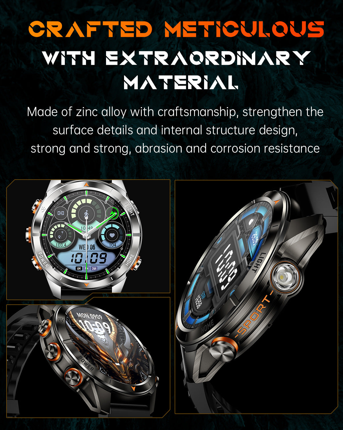KT80Smart Watch Bluetooth Call True Heart Rate Step Sleep Monitoring IP68Deep Waterproof Flashlight Three-Proof