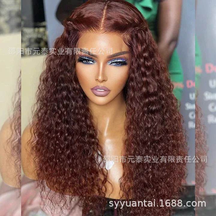 Brown 4# Colored 13X4 Kinky Curly Lace Frontal Synthetic Wig