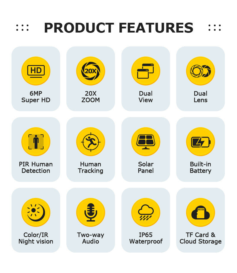 Outdoor202X Zoom Solar Camera Dual Lens Low Power Consumption Full Color Night Vision Mobile Remote Monitoring