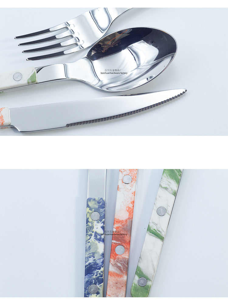 304Mirror Western Tableware Set ABS Handle Butter Knife Fork Spoon Clip Handle Steak Dessert Spoon Fork Plastic Handle