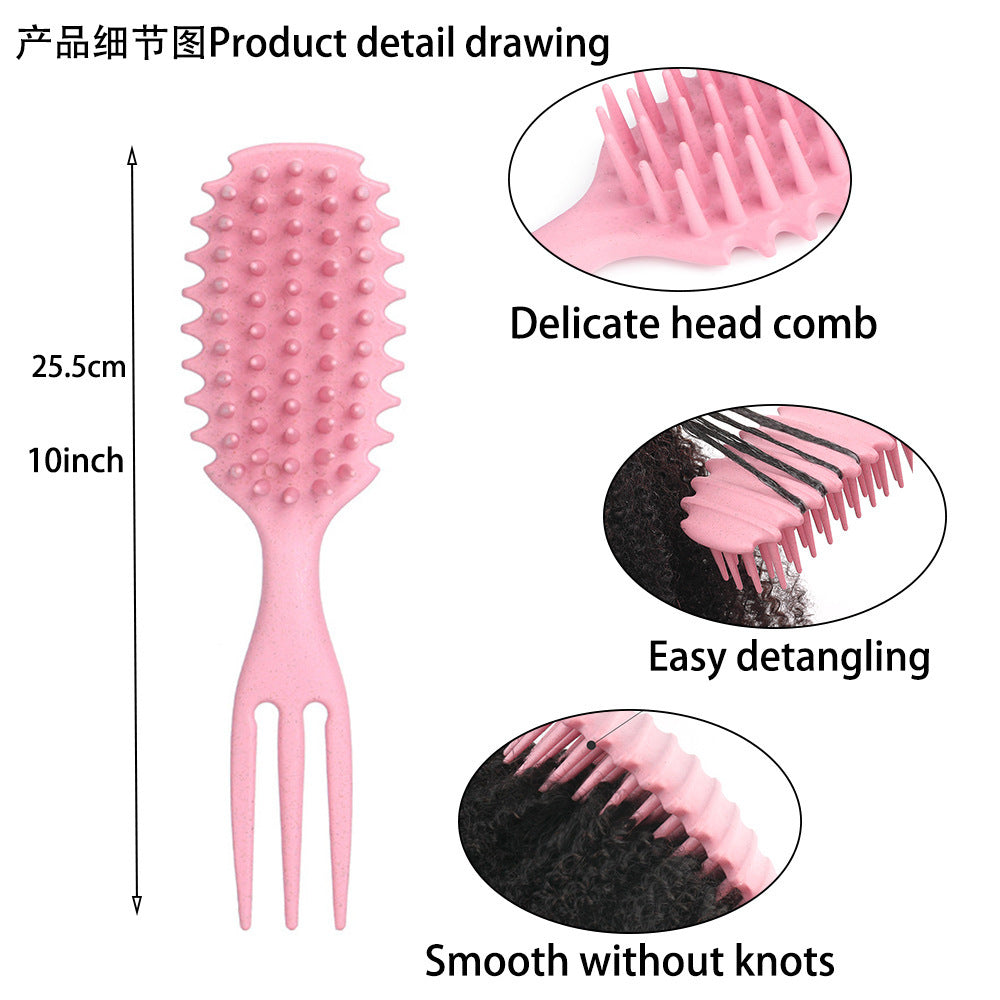 Curling Hair Special Three-Prong Comb Anti-Clumping Wide-Tooth Comb Smooth Hair Dry and Wet Dual-Use Comb Scalp Massage Hard-Tooth Hair Styling Comb