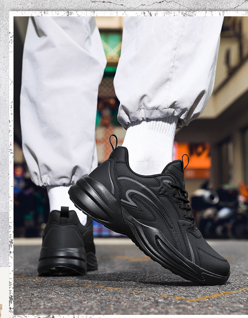 Autumn New Trend Retro Thick-Soled Height-Increasing Dad Shoes Leather Fashion Men's Shoes Wear-Resistant Non-Slip Casual Sports Shoes