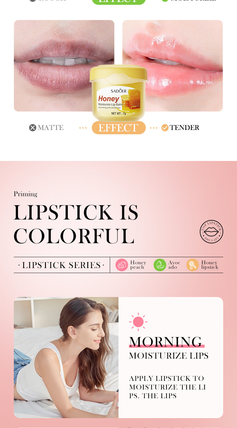 Full English Lip Balm SADOER Honey Hydrating Avocado Anti-Dry Crack Peach Lip Mask  Wholesale