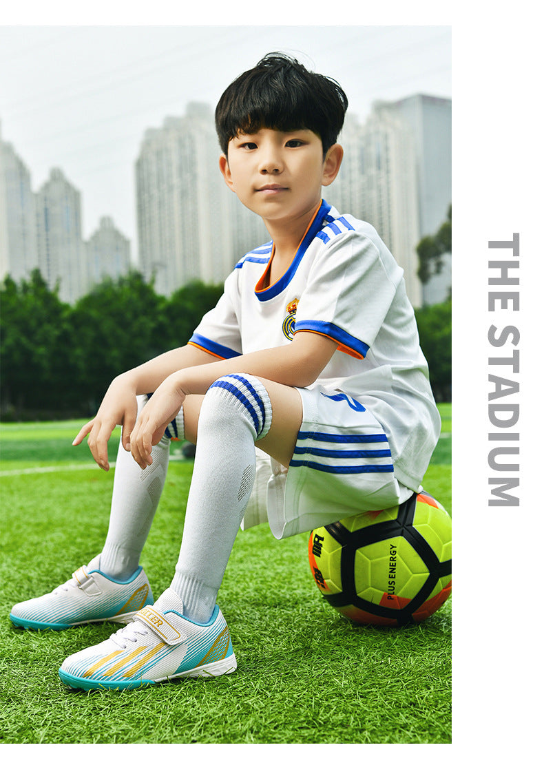 New football shoes for men and women with Velcro for children TF Broken Nail Style Youth Student Grassland Flat Training Shoes