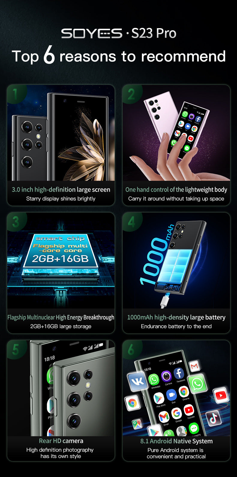S23Pro Mini Smartphone2+16All-Network Dual-SIM Dual-Standby Android mini Mobile Phone(Popular)
