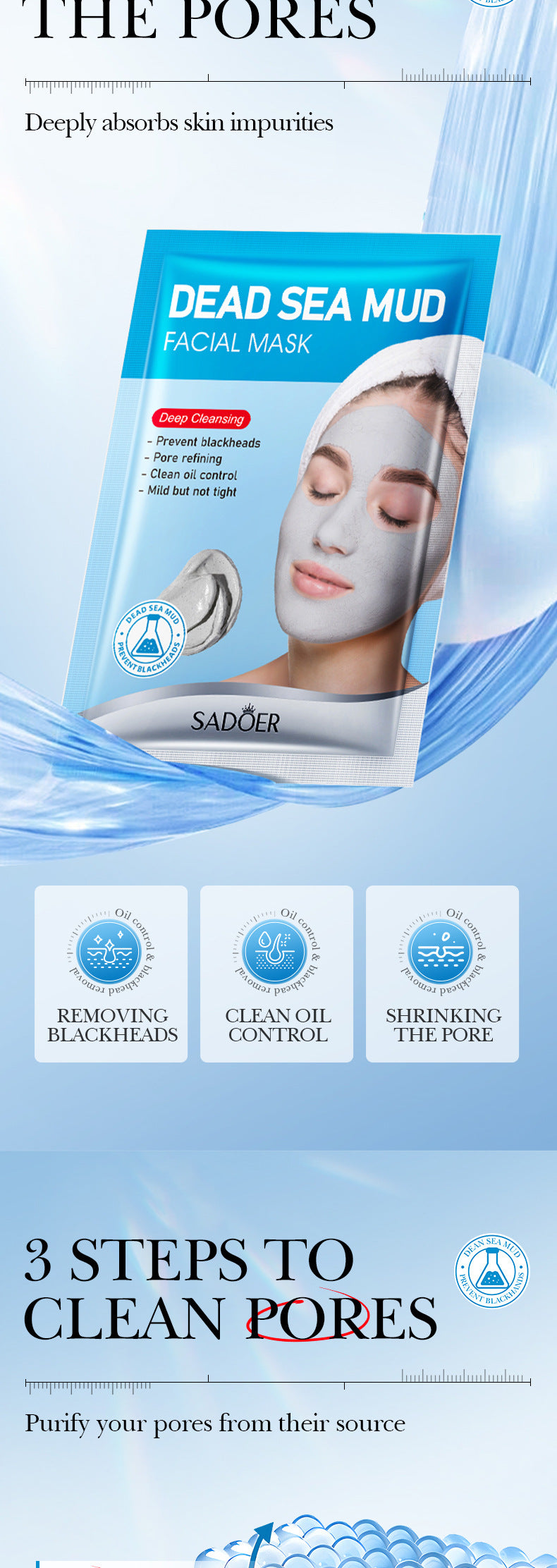Dead Sea Mud Cleansing Mask SADOER Deep Cleansing Blackhead Removal Mask Cross-Border Wholesale