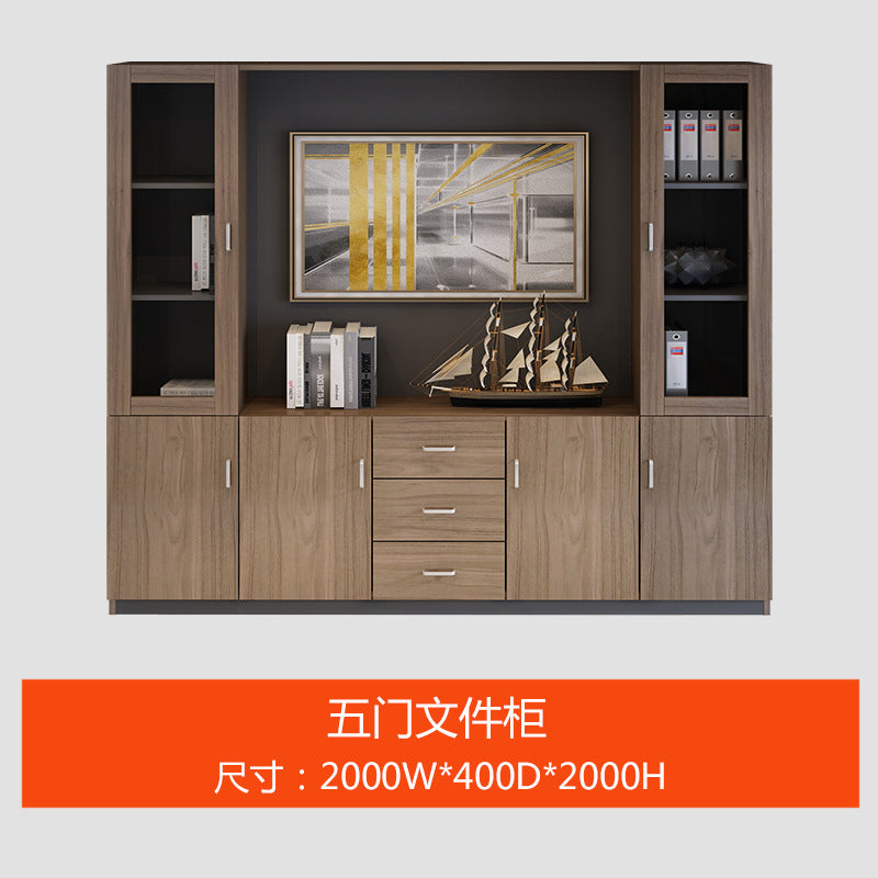 Wooden File Cabinet Office Bookshelf Boss Desk Background Cabinet Drawer-Type Office Document Cabinet Glass Door High Cabinet