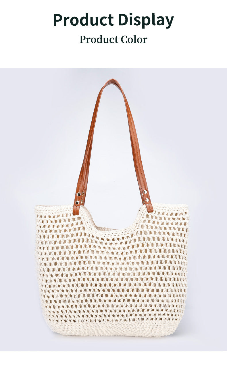 New Large Capacity Lazy Style Woven Bag for Women Versatile Artistic Shoulder Bag Beach Bag Cotton Rope Commuter Tote Bag
