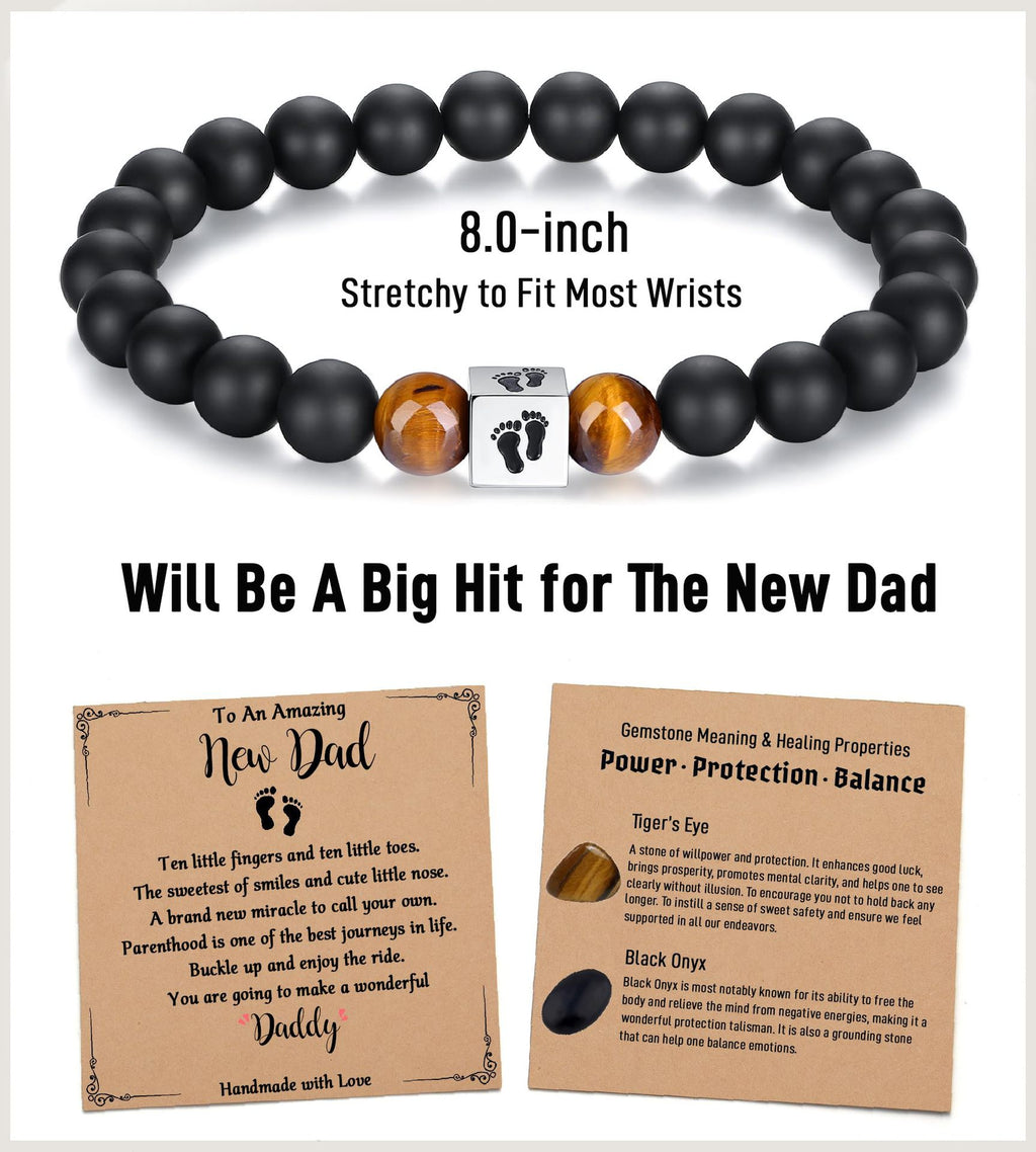 Men's Holiday Gift Bracelet Tiger Eye Stone Bracelet Stainless Steel Foot Sole Father's Day Gift Black Matte Bracelet