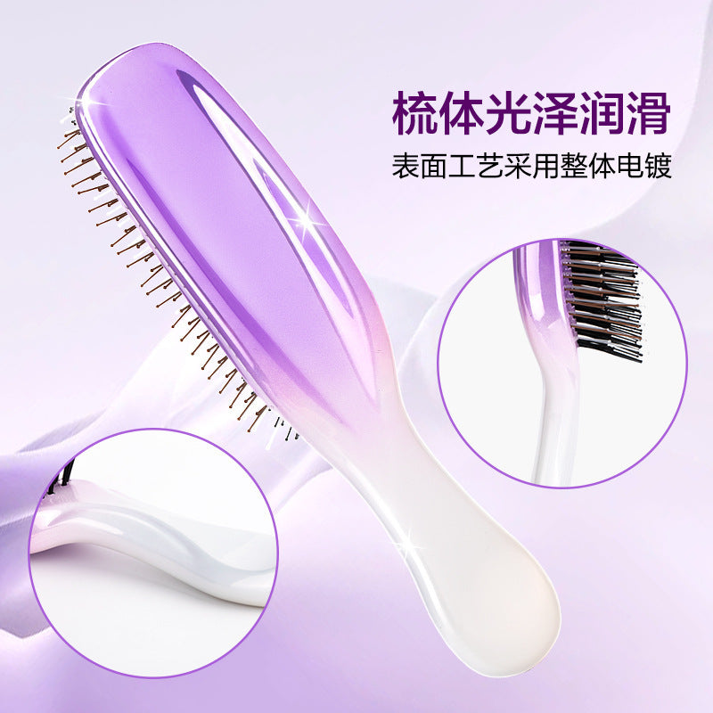 Cross-Border Meridian Fluffy Scalp Cleaning Care Comb High Low Comb Teeth Dry Wet Dual-Use Smooth Hair Fine Needle Electroplated Massage Comb