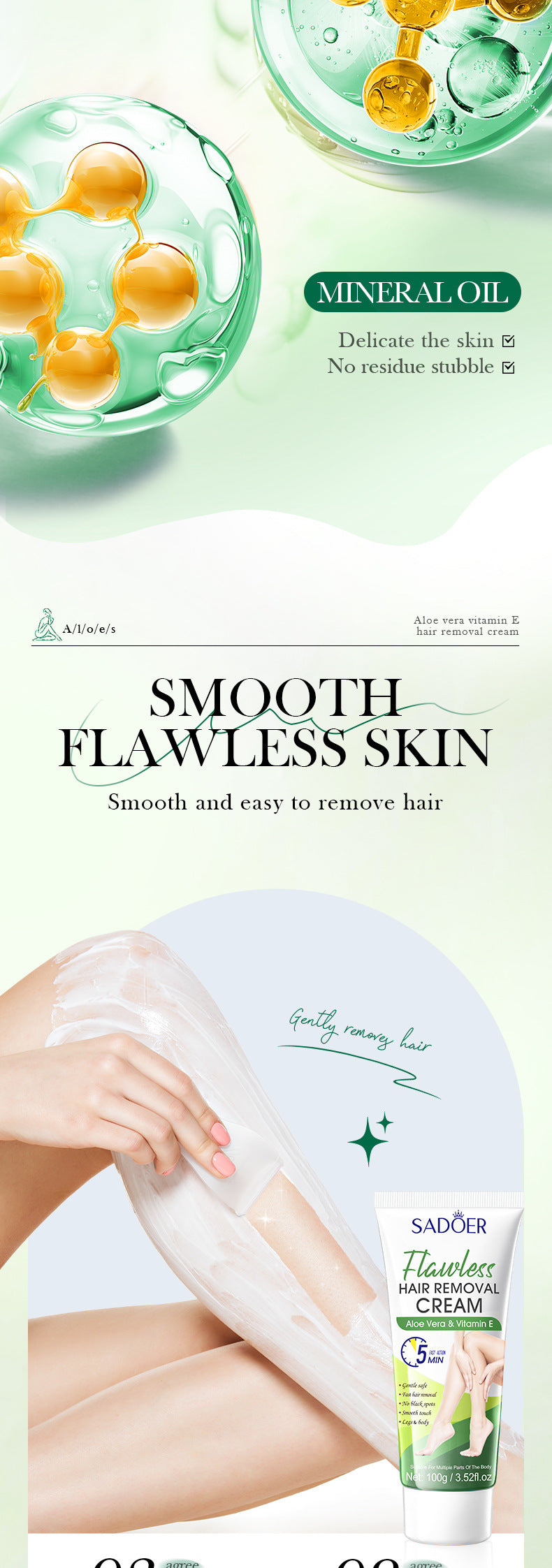 Plant VE Depilatory cream100g SADOER Smooth and Gentle Underarm Hair Removal Cream Cross-Border Wholesale