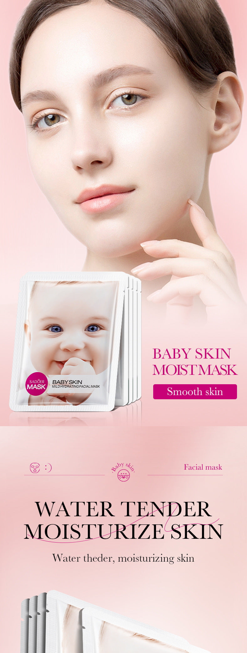 Baby Face Mask25g SADOER Moisturizing, hydrating, skin-smoothing facial mask sheets for cross-border foreign trade wholesale